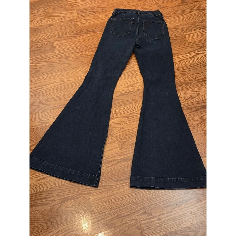 Kancan High Rise Flare Jeans Dark‎ Wash Button Fly Bell Bottom Size 7/27
